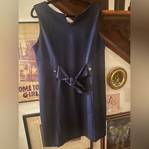 ILE New York Navy Tie-Front Shift Dress Size 18 Sleeveless Knee Length